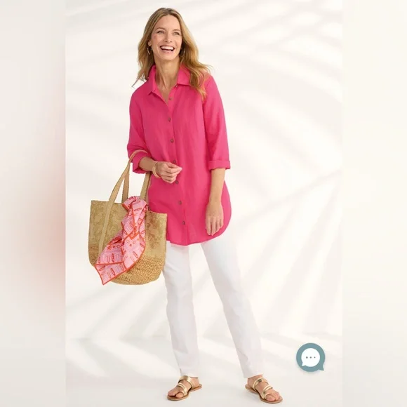 Soft Surroundings Outer Banks Linen Big Shirt Pink Flambé‎ 
SZ L - Picture 3 of 8